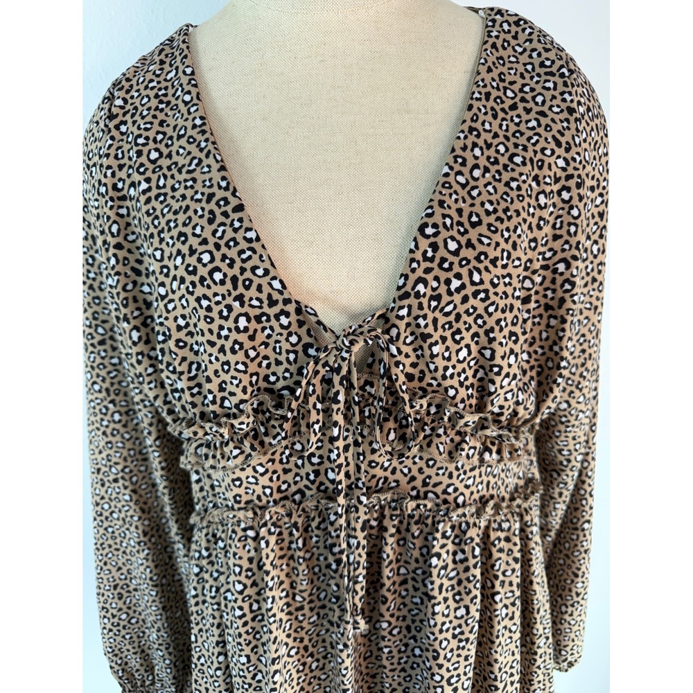 Altar'd State Layla Peasant Mini Dress Leopard Cheetah Print Boho Cottage Medium - Picture 4 of 10